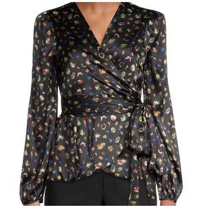 Black Silk blouse with lace, gently used, size S